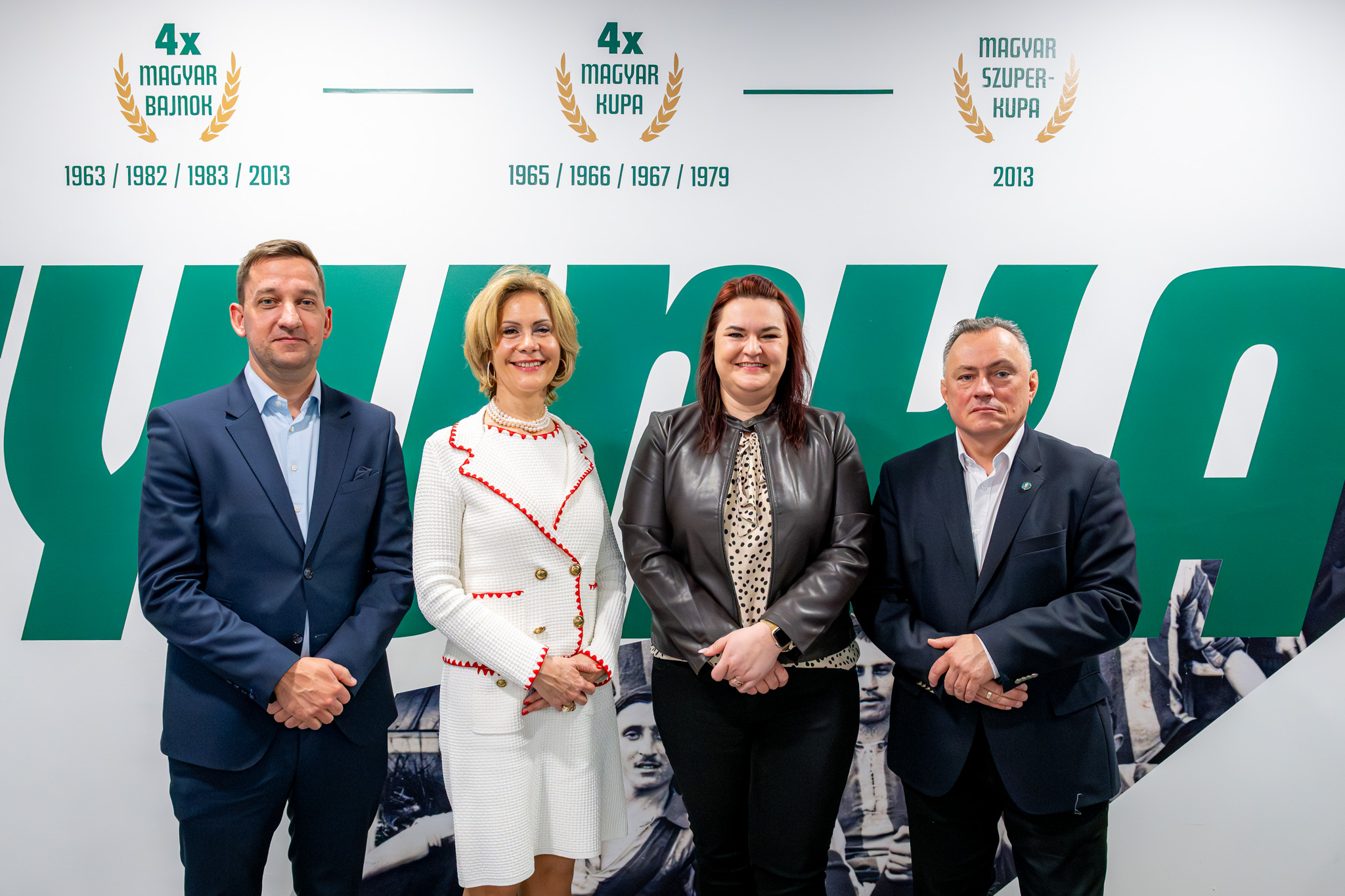 Máté Havas, the Director of Club Operations and Academy of ETO FC Győr; Dr Eszter Lukács, Vice-President International Affairs and Strategic Relations; Dr. Sarolta Szabó Horváthné, the institution’s strategic director; and Szabolcs Szeles, the municipal representative and councillor responsible for sports and university relations in Győr (Photo: András Adorján)